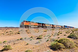 Freight Train driving through Mojave Desert California