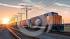 Freight Train Hauling Cargo Containers Across the Land, Generative AI