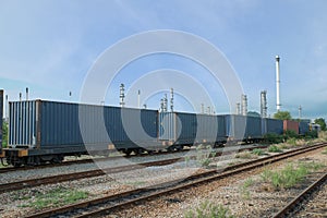 Freight train into industry zone for Logistic Import Export bac