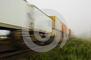 Freight Train Passes by in Fog