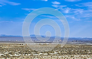 Freight train passes lowlands near Ridgecrest