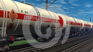 Freight train with petroleum tank cars