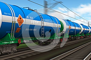 Freight train with petroleum tanker cars