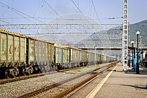 Freight train on the platform.