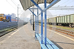 Freight train on the platform.