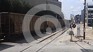 Freight train at rail orad crossing