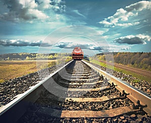 Freight train on railroad photo