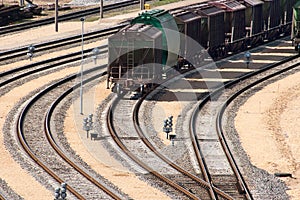 Freight train on railway station