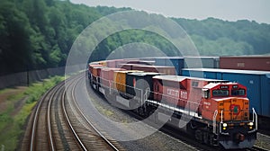 Freight Train with Shipping Containers, Industrial Cargo Transportation, Generative AI