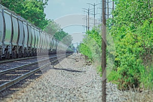 Freight train stopped on the tracks