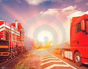 Freight train and truck - transportation