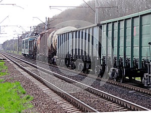 Freight train with wagons and tanks