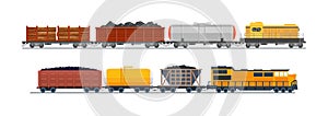 Freight train with wagons, tanks, freight, cisterns.