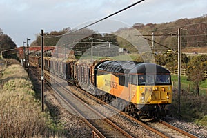 Freight train on West Coast mainline in Lancashire