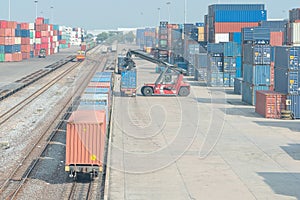 Freight trains on cargo terminal photo