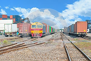 Freight trains on cargo terminal at dock