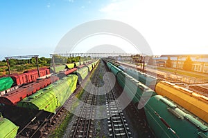 Freight trains - Cargo transportation. Grain transportation. Junction station