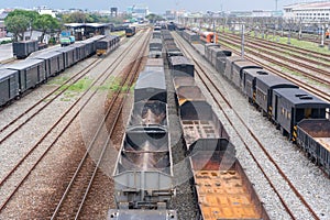 Freight trains Cargo transportation on railways in train parking