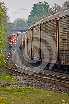 Freight Trains Meet On Narrow Tracks