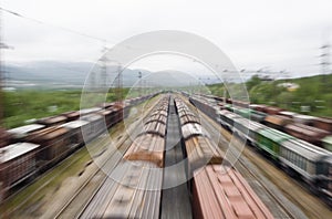 Freight trains in rail yard