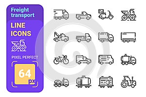 Freight transport line icons set