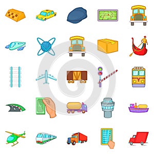 Freight transportation icons set, cartoon style