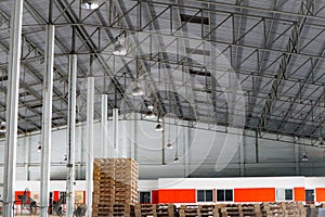 Freight transportation and logistics industry warehouse cargo and metal frame roof factory