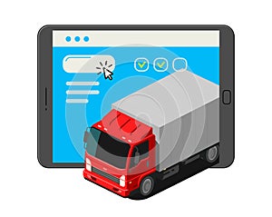 Freight transportation, moving. Trucking, delivery service vector illustration
