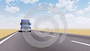 Freight truck on empty desert road 3D animation