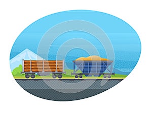 Freight wagon for transportation cargo with sand and wood vector