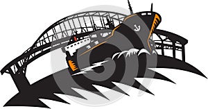 Freighter Cargo Container Ship With Bridge