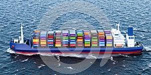 Freighter ship with cargo containers, 3D rendering