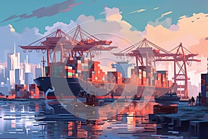 Freighter ship under loading in docks Generative AI