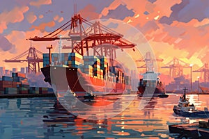 Freighter ship under loading in docks Generative AI