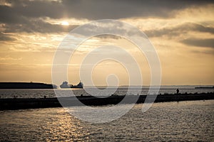 Freighter Sunset Lake Superior