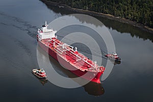 Freighter and Two Tugs Sail On Penobscot River