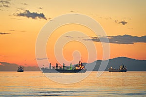 Freighters at Sunset Twilight English Bay