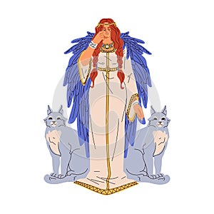 Frejya, woman goddess of Norse Scandinavian mythology. Lady deity of beauty, love, fertility and war. Old ancient legend