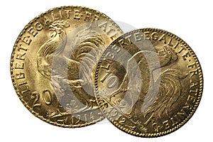 French 10 and 20 Francs gold coins