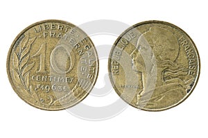 French 1963 Ten (10) Centimes coin