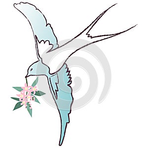 French adventure. Fashion illustration in pastel colors. Romantic design. Pastel bird with flowers