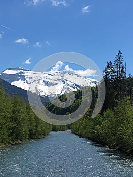 French Alps Giffre Valley Haut Savoie with river and mountain view