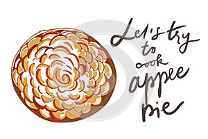 French apple pie. Hand drawn vector illustration for recipe