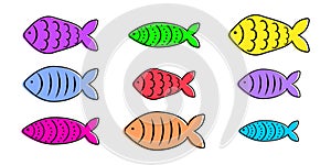 French April Fool's Day. Poisson d'avril. Some color fish for your design. White background.