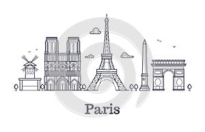 French architecture, paris panorama city skyline vector outline illustration