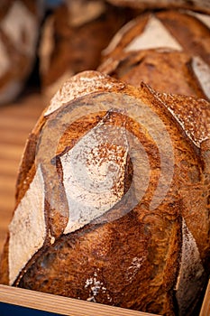 French artisan bakery in Bordeaux, rye and wheat bread and baguettes, France