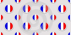 French background. France flag seamless pattern. Vector round icons. Geometric circle symbols. Texture for language courses, sport