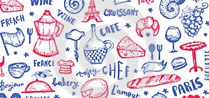 French background, france pattern frame, doodle hand drawn croissant, paris decoration, cafe banner