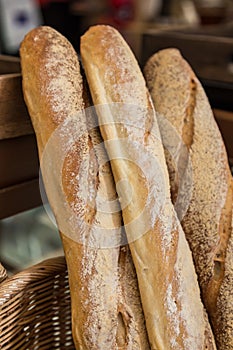 French baguette bread in baskets