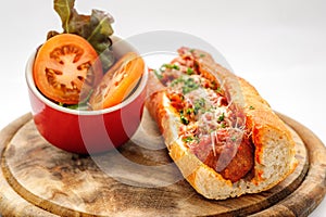 French baguette with meatballs